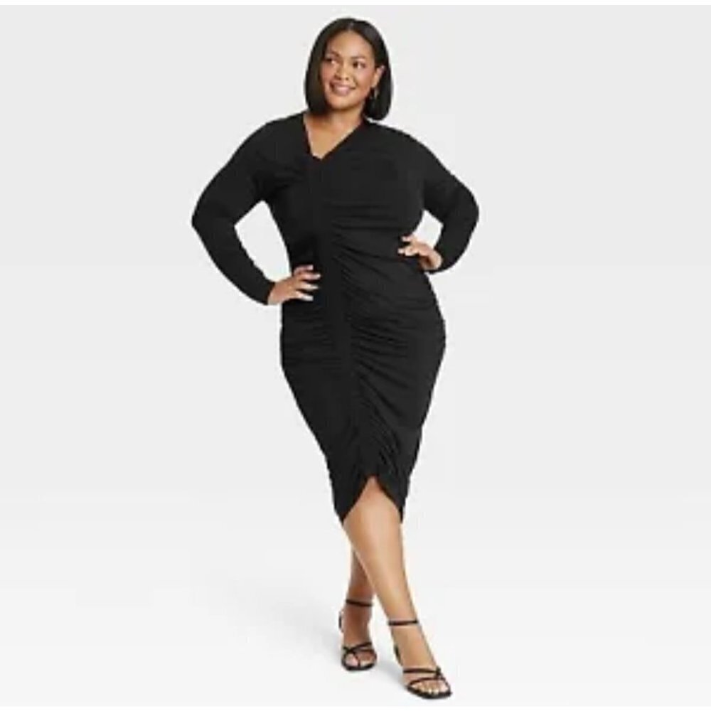 Ava & Viv Cinched Midi long sleeve Asymmetrical Bodycon dress NEW size 1XL